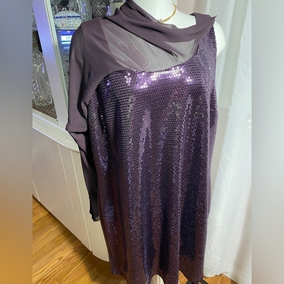 Reitmans Chiffon Poncho Sequins Dress Sz Plus 20 purple - Picture 2 of 13